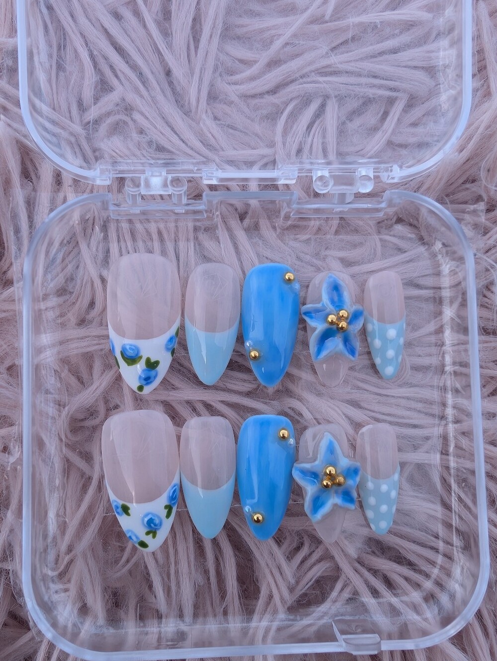 Source Unknown Blue Floral & Polka Dot Press-On Nails